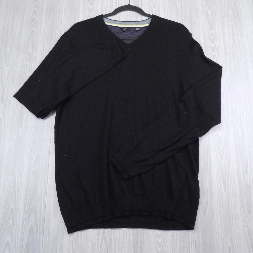 Ted Baker Norlime Sweater Mens 5 Black Wool Silk Cashmere V-Neck Pullover